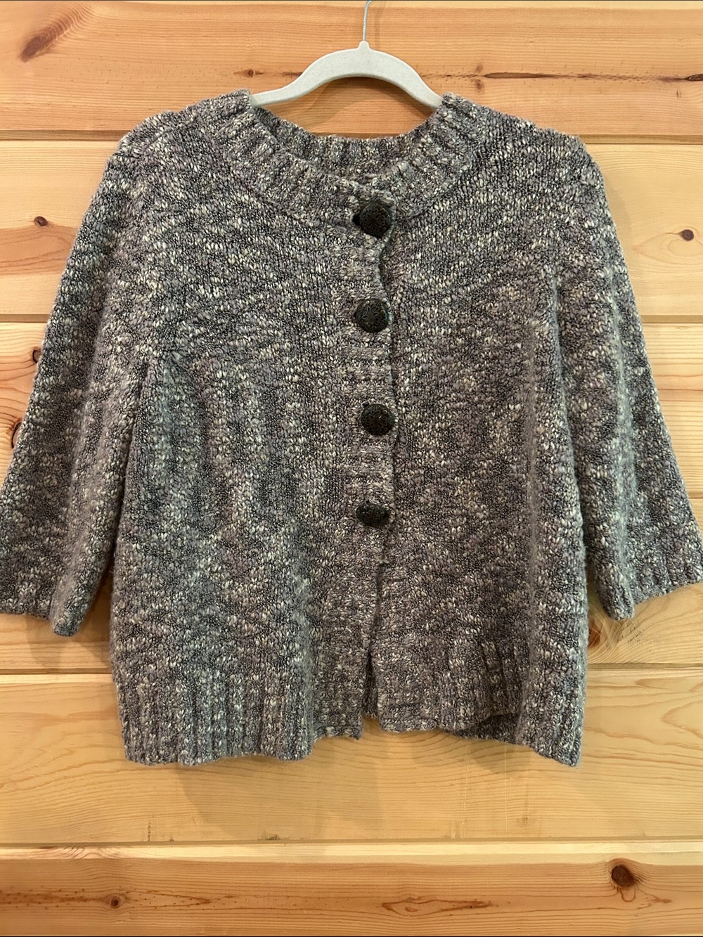 CJ Banks Marled Gray/Brown/Plum 3/4 Sleeve Button Cardigan, Size 1X